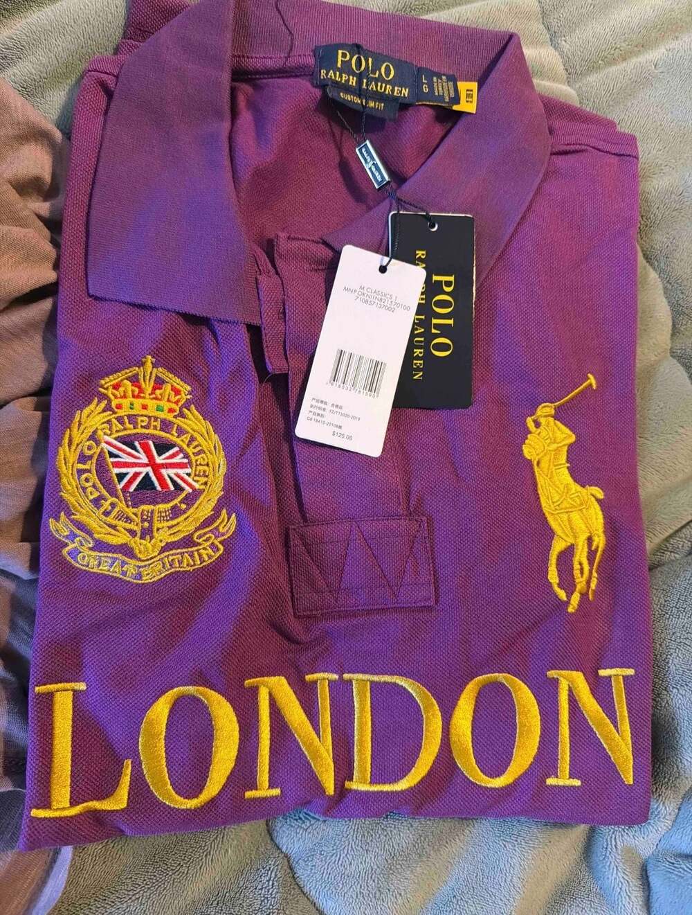 Polo Ralph Lauren London Great Britain Custom Slim Fit Polo Shirt Purple